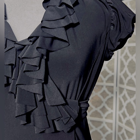 SIZE 2 RALPH LAUREN BLACK RUFFLE DRESS STRETCH SPANDEX RETRO VINTAGE SMALL - Picture 7 of 8